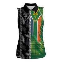 Custom Aotearoa South Africa Rugby Freedom Cup Women Sleeveless Polo Shirt Maori Silver Fern Art and Sporty Flag SA - Wonder Print Shop