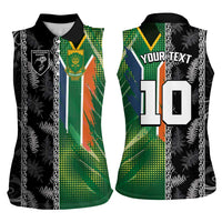 Custom Aotearoa South Africa Rugby Freedom Cup Women Sleeveless Polo Shirt Maori Silver Fern Art and Sporty Flag SA - Wonder Print Shop