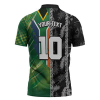 Custom Aotearoa South Africa Rugby Freedom Cup Zipper Polo Shirt Maori Silver Fern Art and Sporty Flag SA - Wonder Print Shop