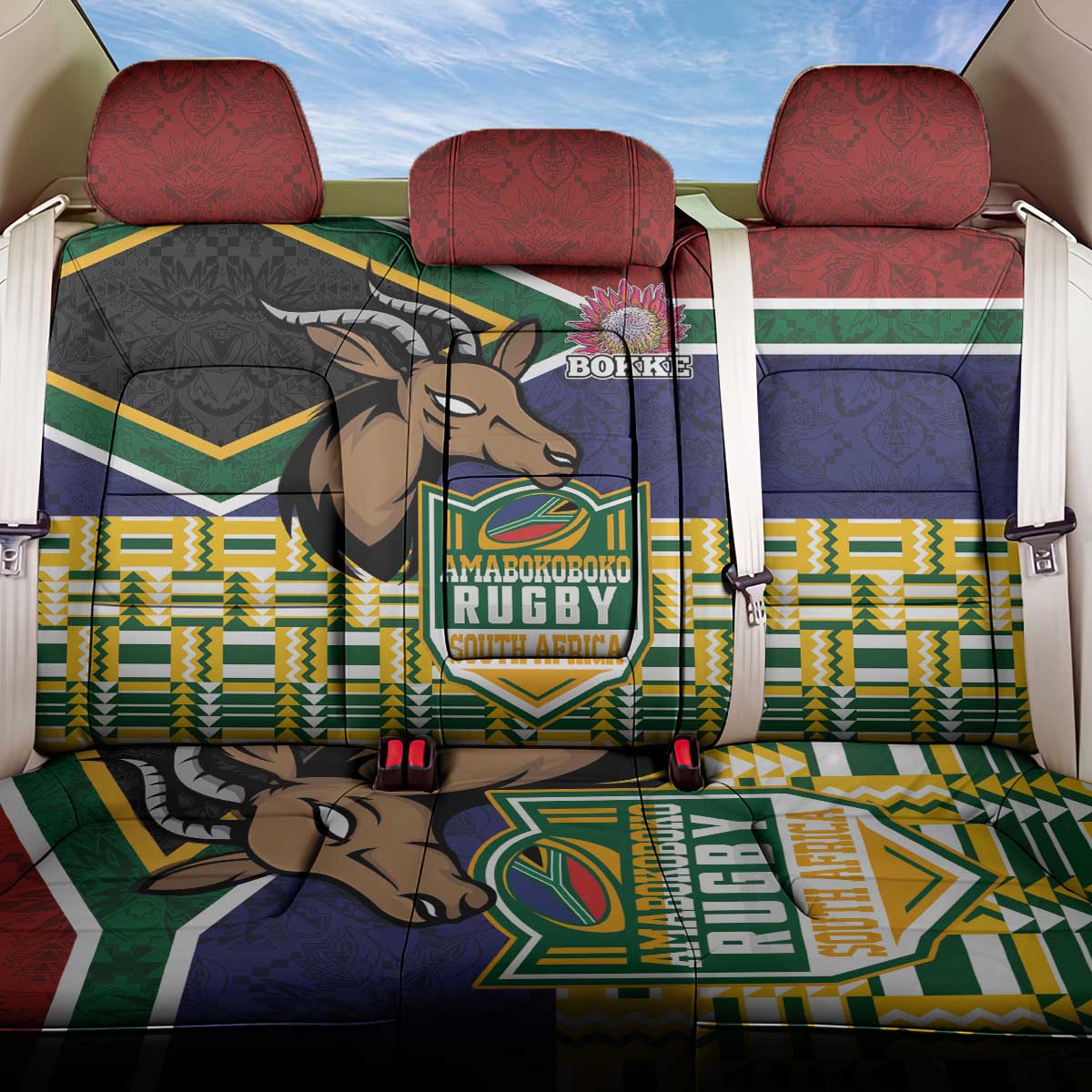 South Africa Rugby Back Car Seat Cover Go Bokke-Amabokoboko Spirit - Wonder Print Shop
