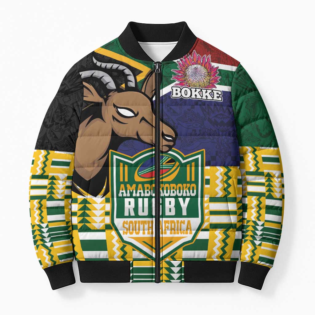 South Africa Rugby Bomber Puffer Jacket Go Bokke-Amabokoboko Spirit - Wonder Print Shop