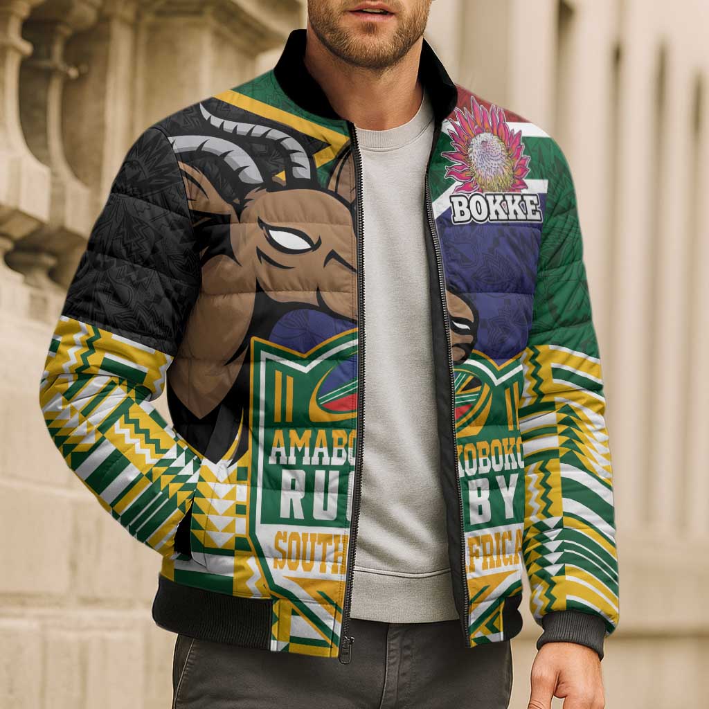 South Africa Rugby Bomber Puffer Jacket Go Bokke-Amabokoboko Spirit - Wonder Print Shop