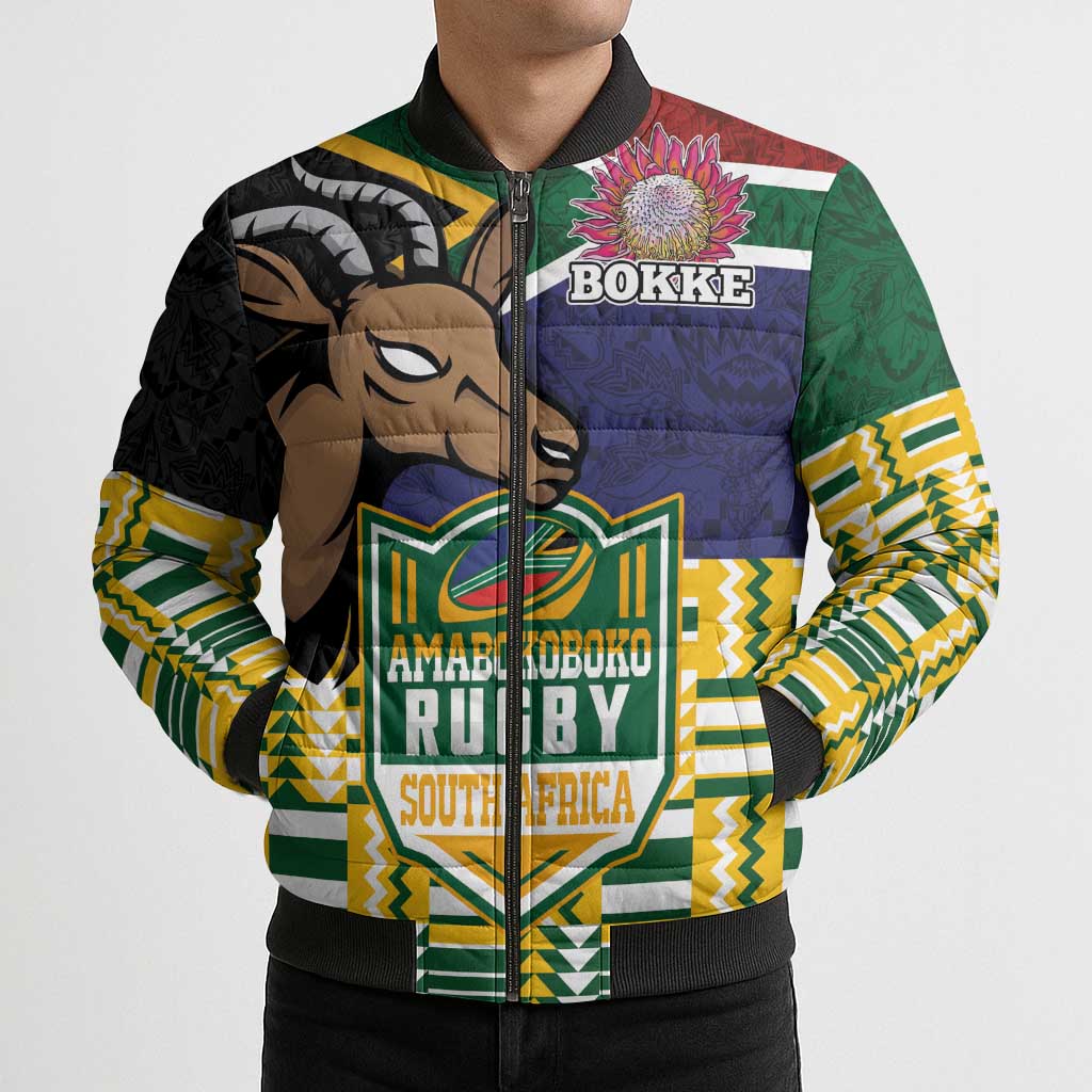 South Africa Rugby Bomber Puffer Jacket Go Bokke-Amabokoboko Spirit - Wonder Print Shop