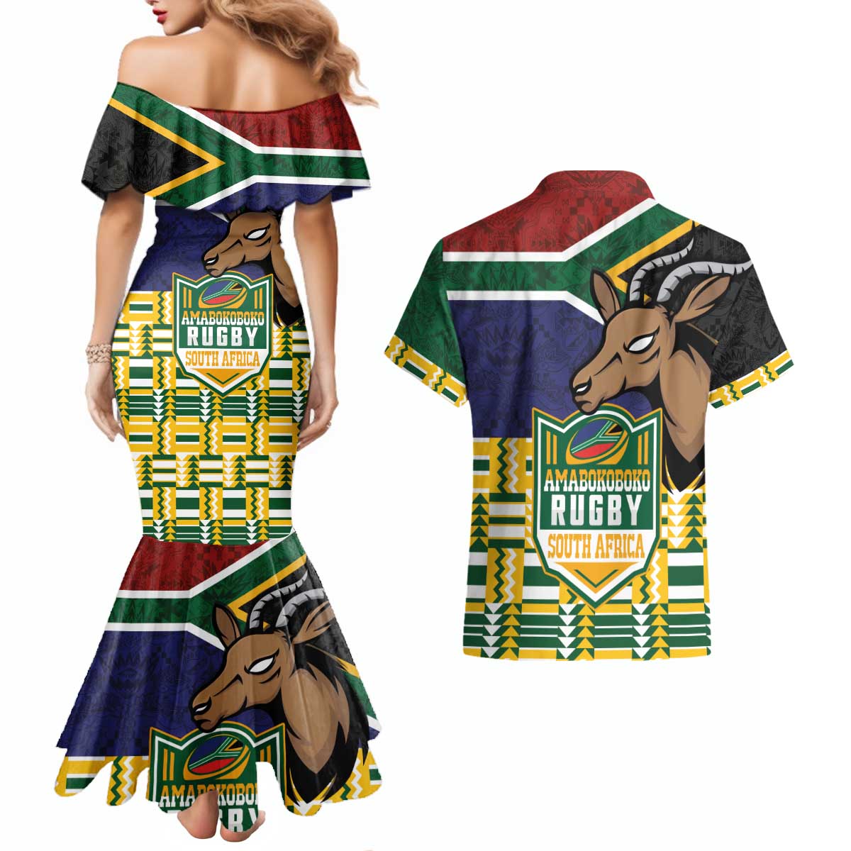 South Africa Rugby Couples Matching Mermaid Dress and Hawaiian Shirt Go Bokke-Amabokoboko Spirit - Wonder Print Shop