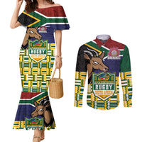 South Africa Rugby Couples Matching Mermaid Dress and Long Sleeve Button Shirt Go Bokke-Amabokoboko Spirit - Wonder Print Shop