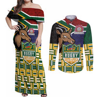 South Africa Rugby Couples Matching Off Shoulder Maxi Dress and Long Sleeve Button Shirt Go Bokke-Amabokoboko Spirit - Wonder Print Shop