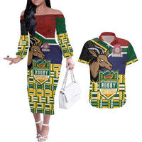 South Africa Rugby Couples Matching Off The Shoulder Long Sleeve Dress and Hawaiian Shirt Go Bokke-Amabokoboko Spirit - Wonder Print Shop