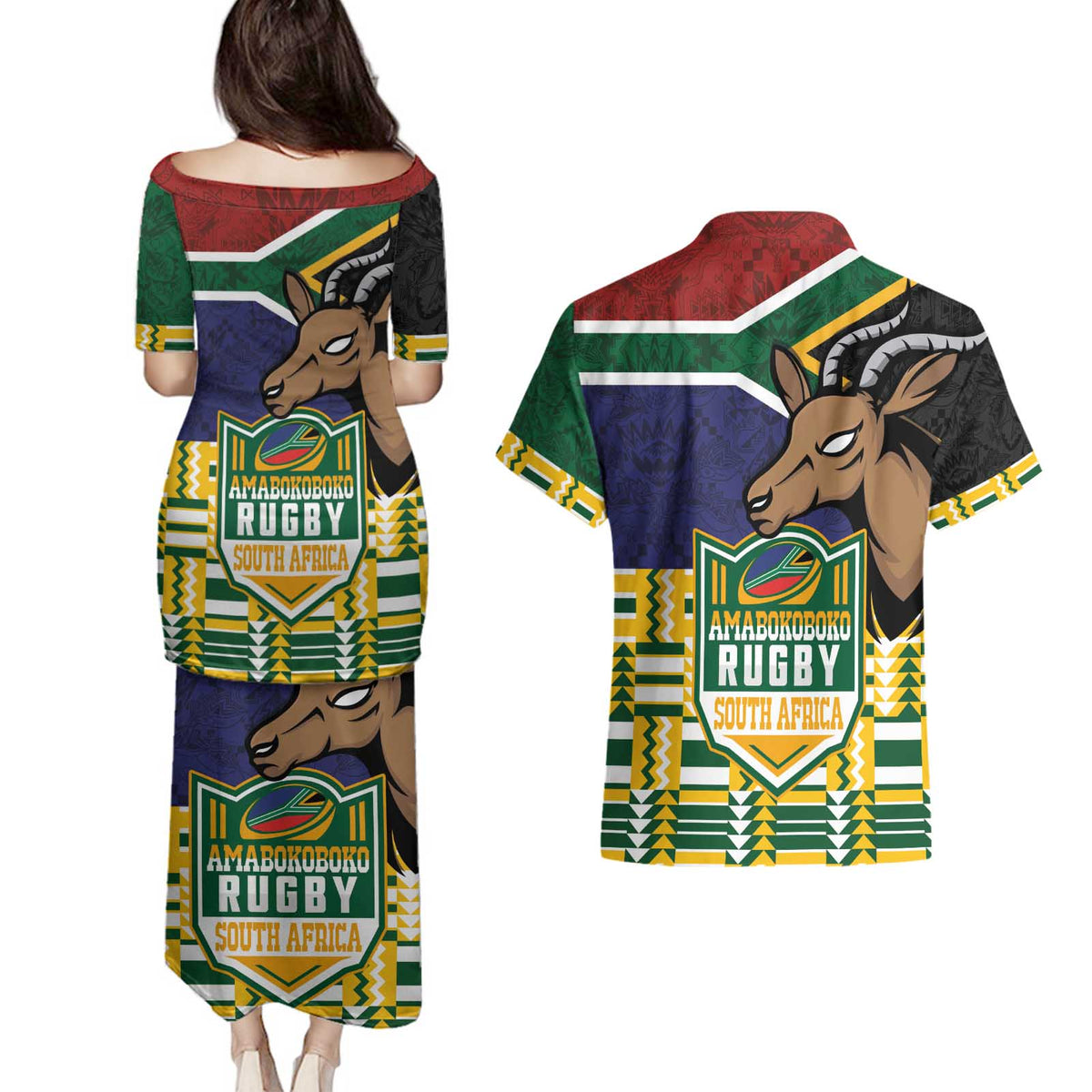 South Africa Rugby Couples Matching Puletasi and Hawaiian Shirt Go Bokke-Amabokoboko Spirit - Wonder Print Shop