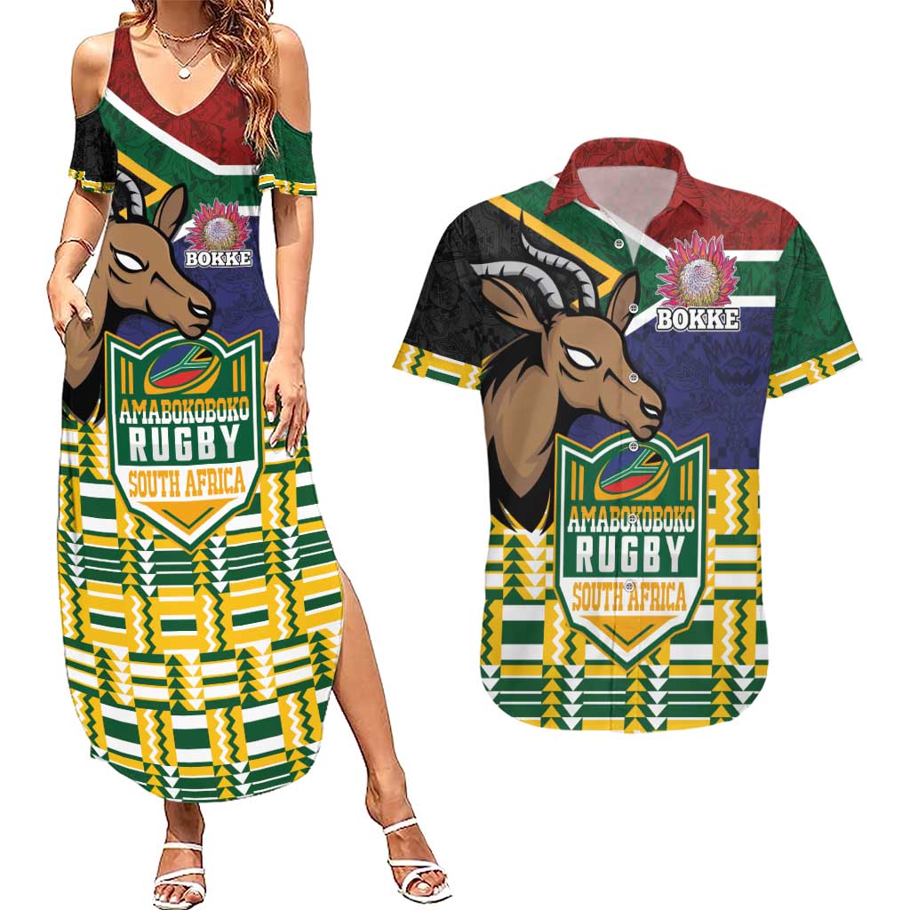 South Africa Rugby Couples Matching Summer Maxi Dress and Hawaiian Shirt Go Bokke-Amabokoboko Spirit - Wonder Print Shop