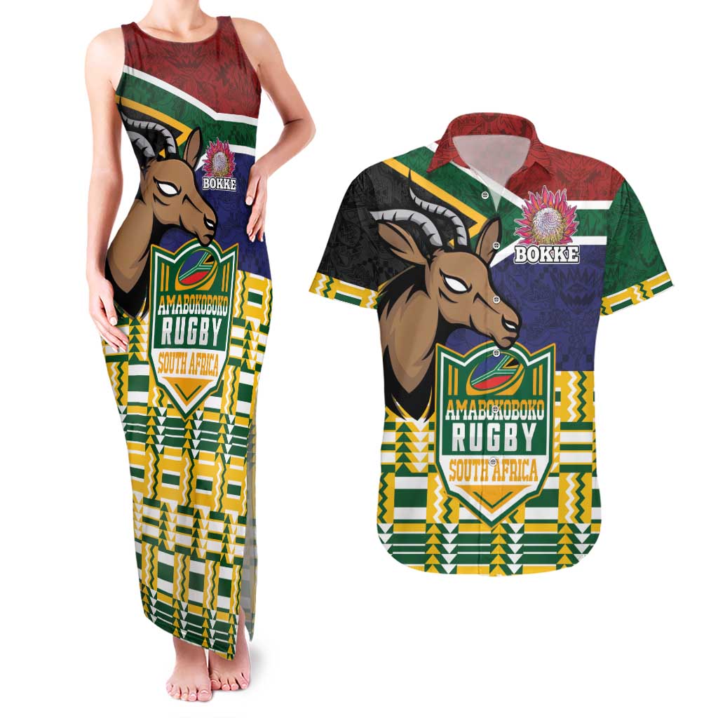 South Africa Rugby Couples Matching Tank Maxi Dress and Hawaiian Shirt Go Bokke-Amabokoboko Spirit - Wonder Print Shop