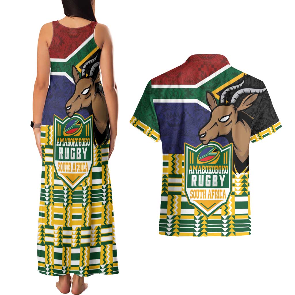 South Africa Rugby Couples Matching Tank Maxi Dress and Hawaiian Shirt Go Bokke-Amabokoboko Spirit - Wonder Print Shop