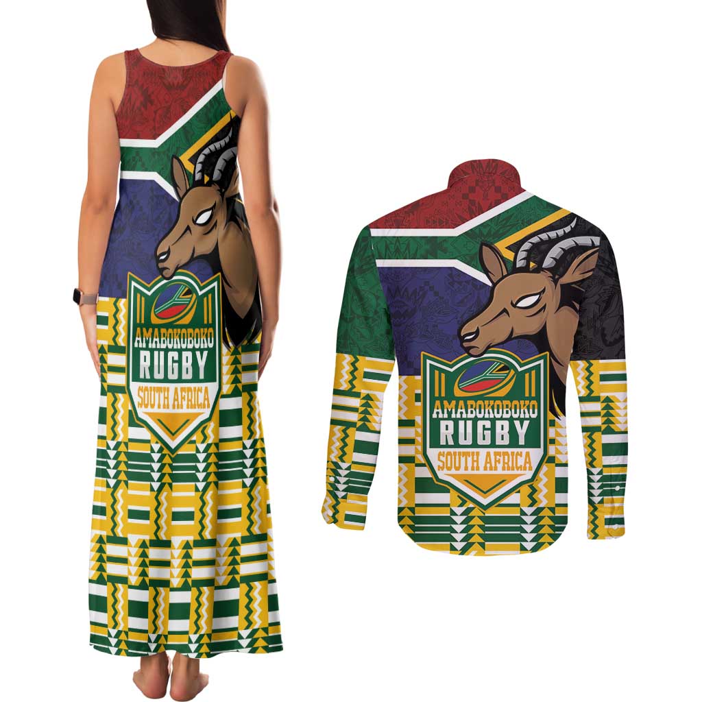 South Africa Rugby Couples Matching Tank Maxi Dress and Long Sleeve Button Shirt Go Bokke-Amabokoboko Spirit - Wonder Print Shop