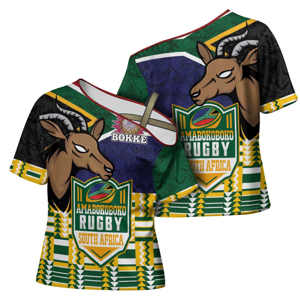 South Africa Rugby Cross Shoulder Shirt Go Bokke-Amabokoboko Spirit - Wonder Print Shop