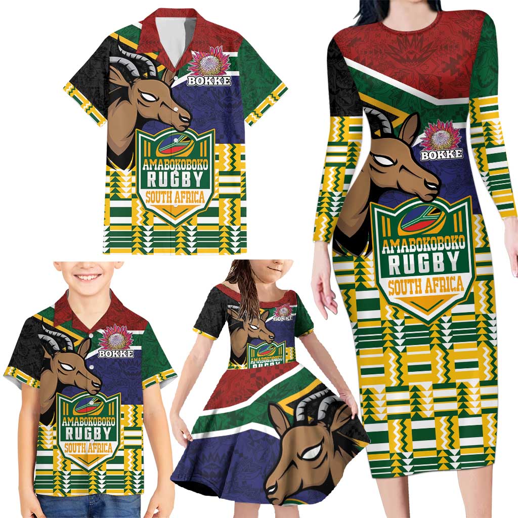 South Africa Rugby Family Matching Long Sleeve Bodycon Dress and Hawaiian Shirt Go Bokke-Amabokoboko Spirit - Wonder Print Shop
