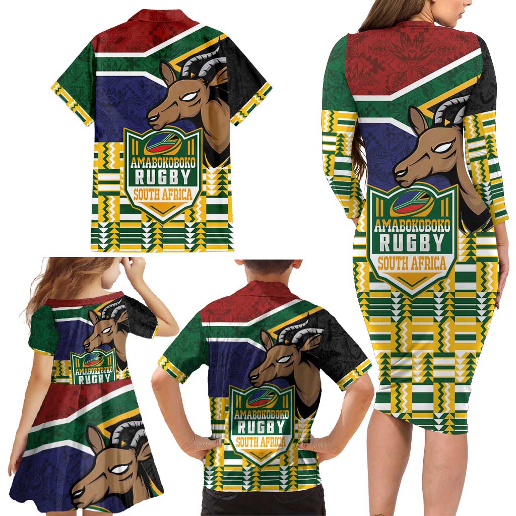 South Africa Rugby Family Matching Long Sleeve Bodycon Dress and Hawaiian Shirt Go Bokke-Amabokoboko Spirit - Wonder Print Shop