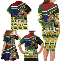 South Africa Rugby Family Matching Long Sleeve Bodycon Dress and Hawaiian Shirt Go Bokke-Amabokoboko Spirit - Wonder Print Shop