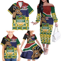 South Africa Rugby Family Matching Off The Shoulder Long Sleeve Dress and Hawaiian Shirt Go Bokke-Amabokoboko Spirit - Wonder Print Shop