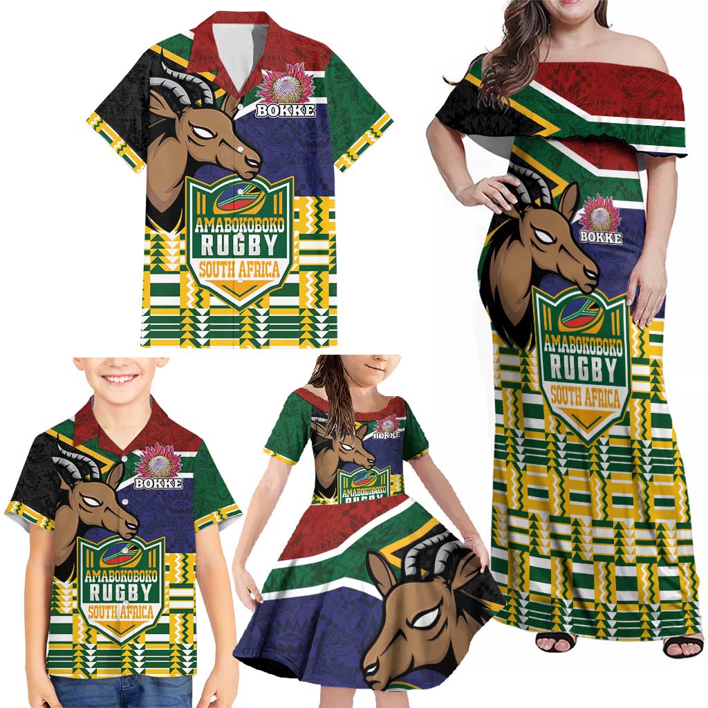 South Africa Rugby Family Matching Off Shoulder Maxi Dress and Hawaiian Shirt Go Bokke-Amabokoboko Spirit - Wonder Print Shop