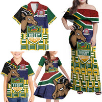 South Africa Rugby Family Matching Off Shoulder Maxi Dress and Hawaiian Shirt Go Bokke-Amabokoboko Spirit - Wonder Print Shop