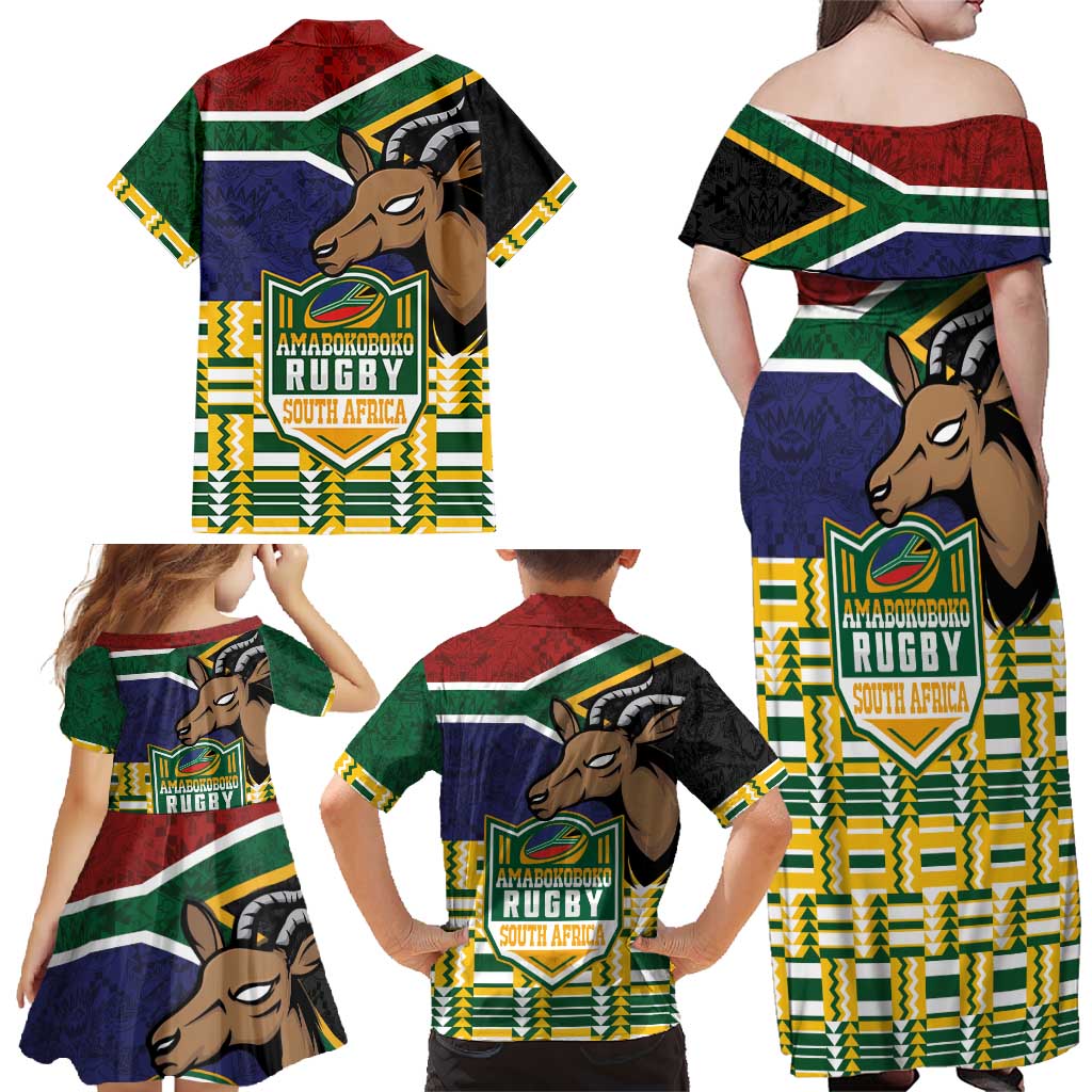 South Africa Rugby Family Matching Off Shoulder Maxi Dress and Hawaiian Shirt Go Bokke-Amabokoboko Spirit - Wonder Print Shop