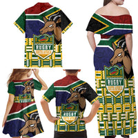 South Africa Rugby Family Matching Off Shoulder Maxi Dress and Hawaiian Shirt Go Bokke-Amabokoboko Spirit - Wonder Print Shop