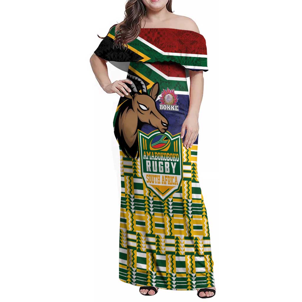 South Africa Rugby Family Matching Off Shoulder Maxi Dress and Hawaiian Shirt Go Bokke-Amabokoboko Spirit - Wonder Print Shop