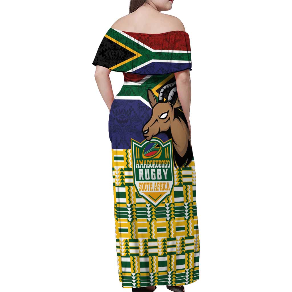 South Africa Rugby Family Matching Off Shoulder Maxi Dress and Hawaiian Shirt Go Bokke-Amabokoboko Spirit - Wonder Print Shop