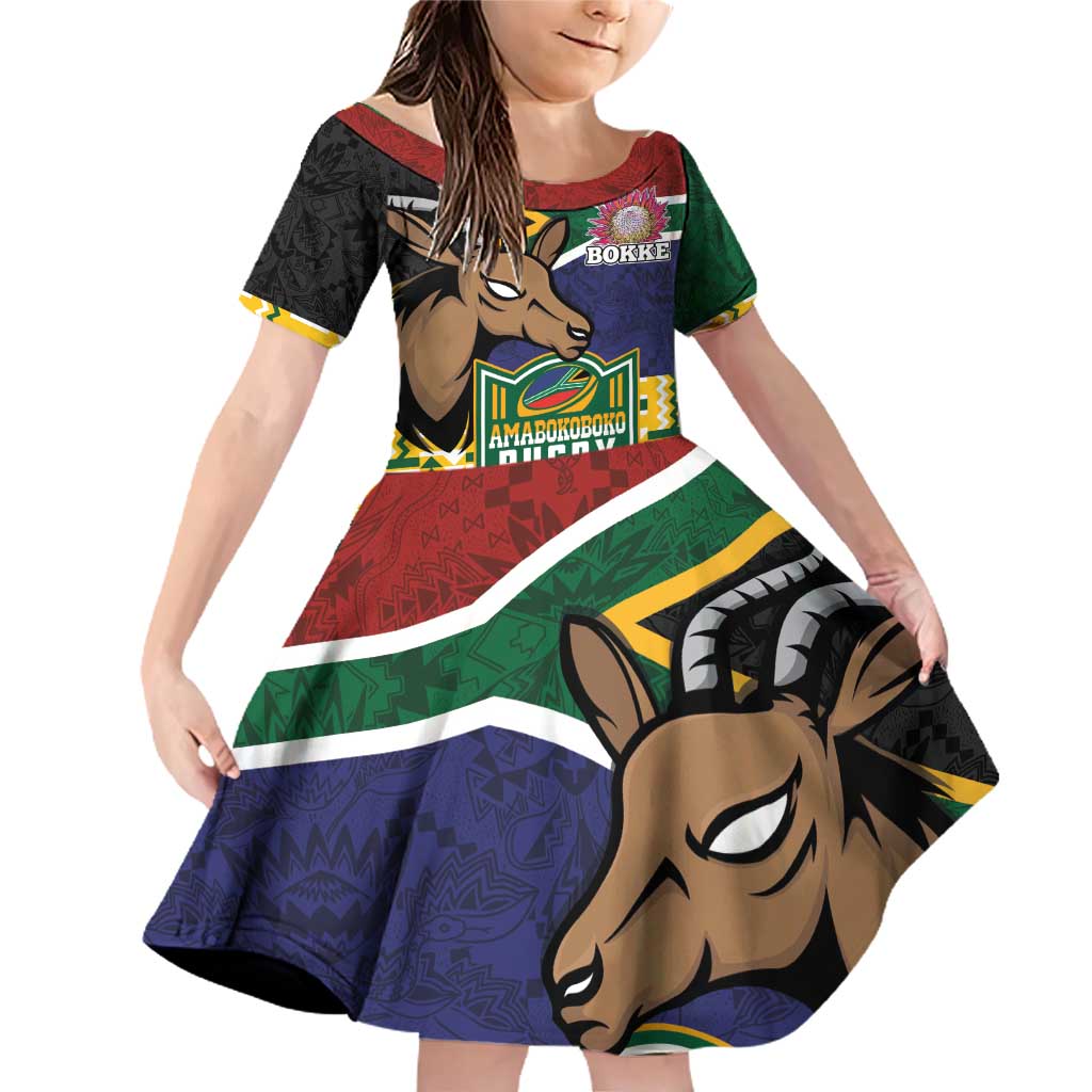 South Africa Rugby Family Matching Off Shoulder Short Dress and Hawaiian Shirt Go Bokke-Amabokoboko Spirit - Wonder Print Shop