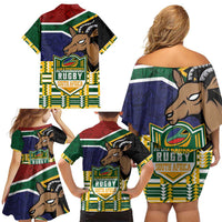 South Africa Rugby Family Matching Off Shoulder Short Dress and Hawaiian Shirt Go Bokke-Amabokoboko Spirit - Wonder Print Shop