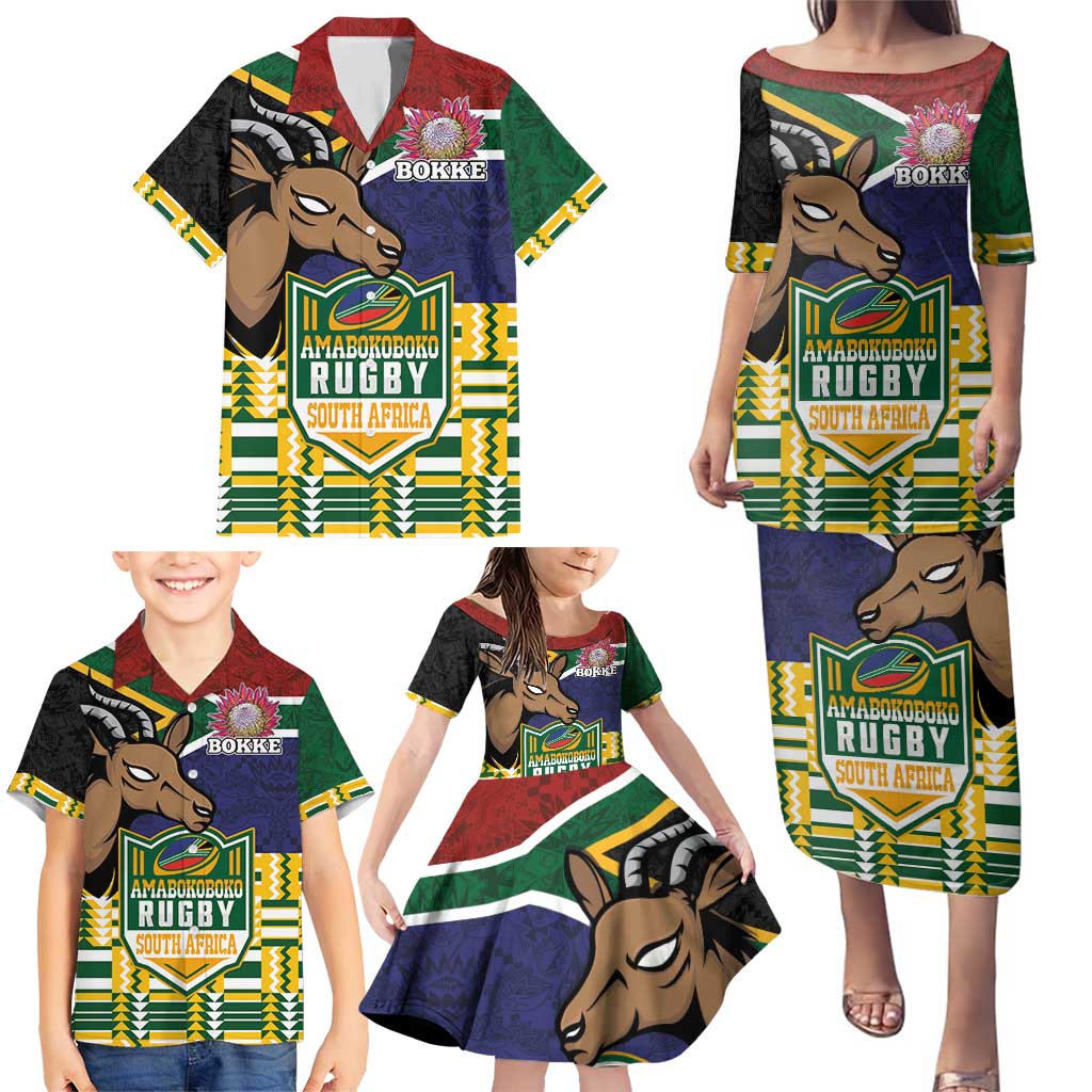 South Africa Rugby Family Matching Puletasi and Hawaiian Shirt Go Bokke-Amabokoboko Spirit - Wonder Print Shop