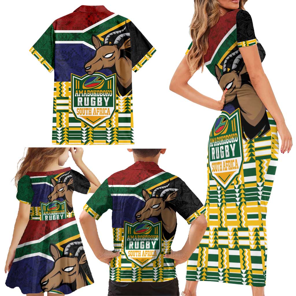 South Africa Rugby Family Matching Short Sleeve Bodycon Dress and Hawaiian Shirt Go Bokke-Amabokoboko Spirit - Wonder Print Shop