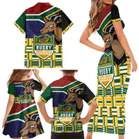 South Africa Rugby Family Matching Short Sleeve Bodycon Dress and Hawaiian Shirt Go Bokke-Amabokoboko Spirit - Wonder Print Shop