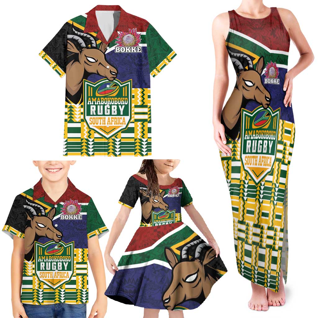 South Africa Rugby Family Matching Tank Maxi Dress and Hawaiian Shirt Go Bokke-Amabokoboko Spirit - Wonder Print Shop