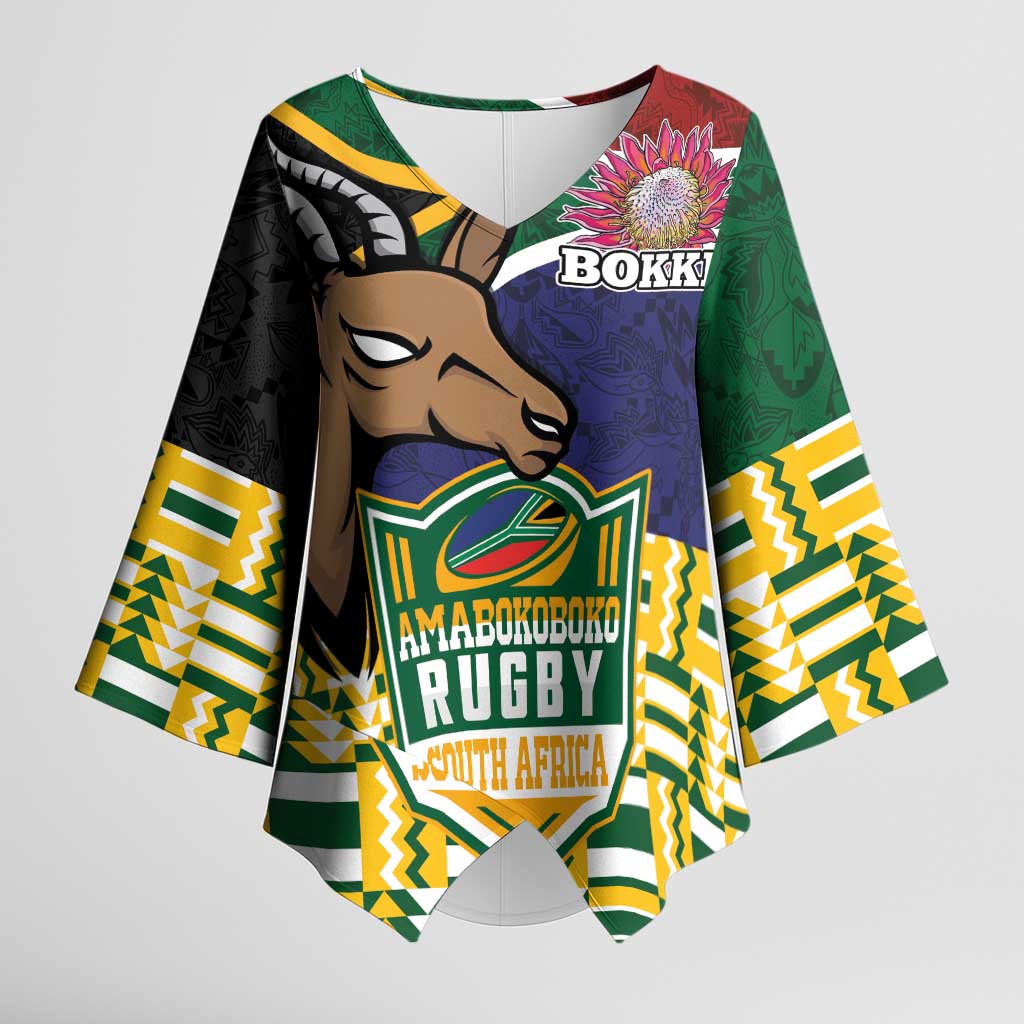South Africa Rugby Kimono Sleeve Blouse Go Bokke-Amabokoboko Spirit - Wonder Print Shop