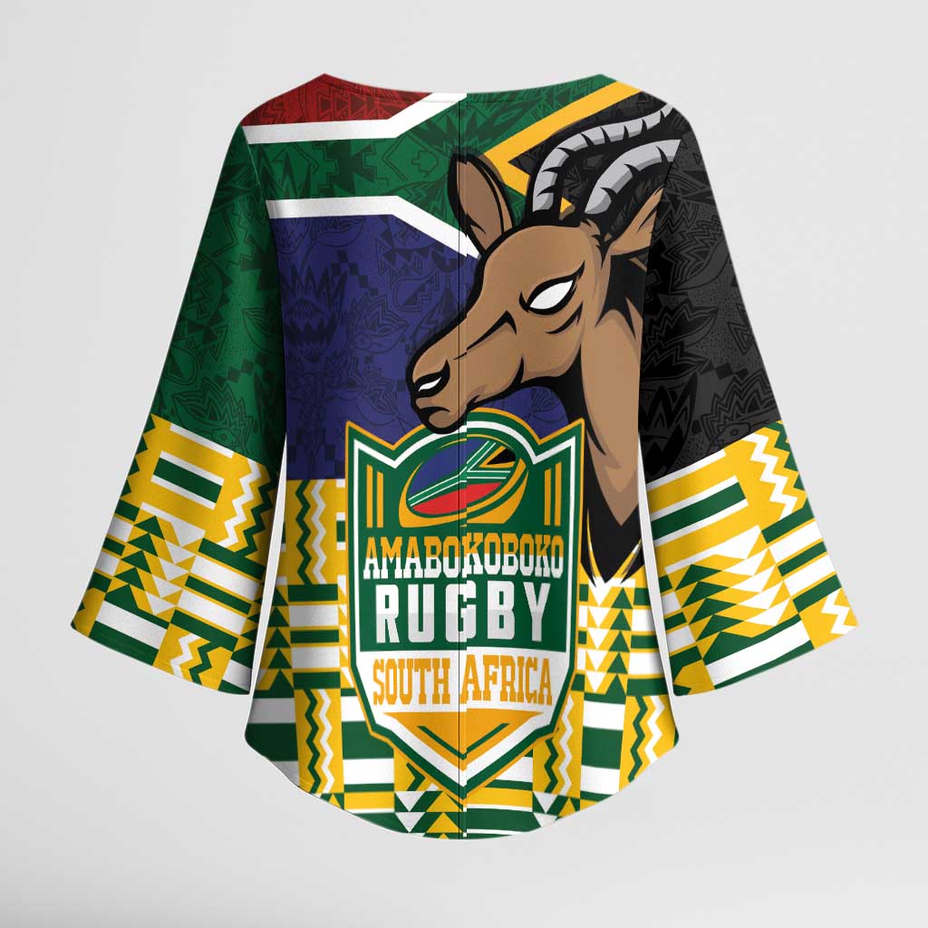 South Africa Rugby Kimono Sleeve Blouse Go Bokke-Amabokoboko Spirit - Wonder Print Shop