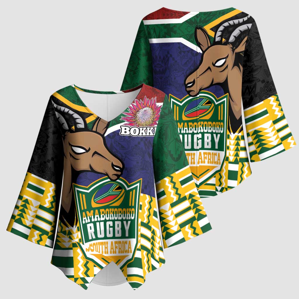 South Africa Rugby Kimono Sleeve Blouse Go Bokke-Amabokoboko Spirit - Wonder Print Shop