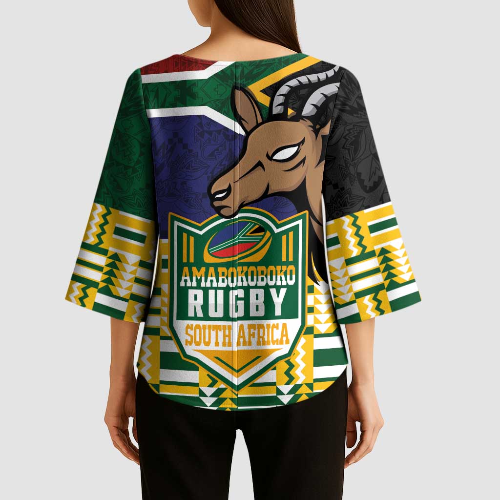 South Africa Rugby Kimono Sleeve Blouse Go Bokke-Amabokoboko Spirit - Wonder Print Shop