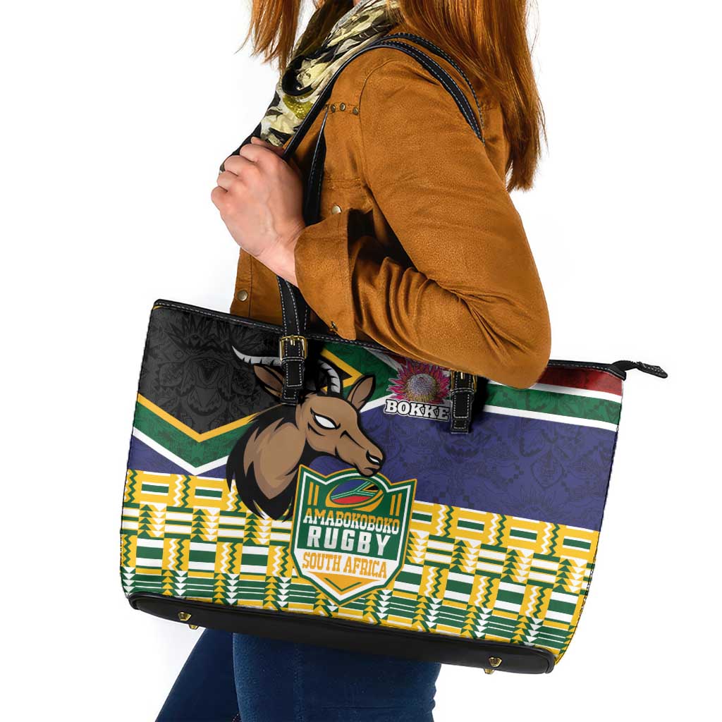 South Africa Rugby Leather Tote Bag Go Bokke-Amabokoboko Spirit - Wonder Print Shop