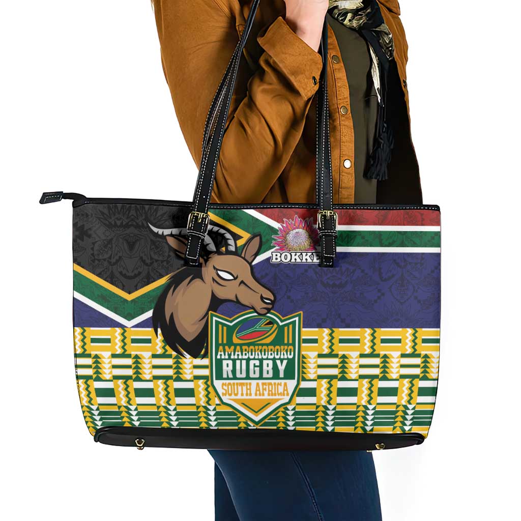 South Africa Rugby Leather Tote Bag Go Bokke-Amabokoboko Spirit - Wonder Print Shop