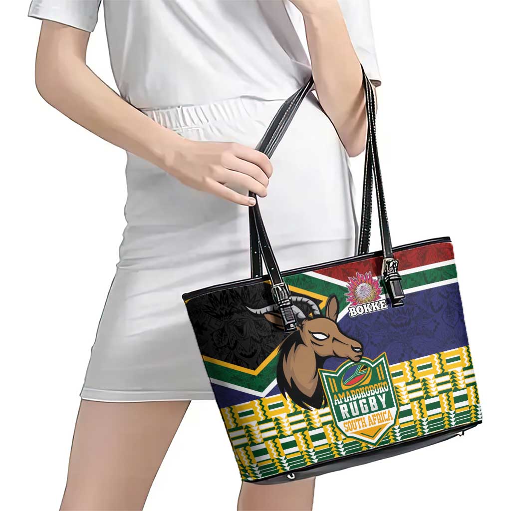 South Africa Rugby Leather Tote Bag Go Bokke-Amabokoboko Spirit - Wonder Print Shop