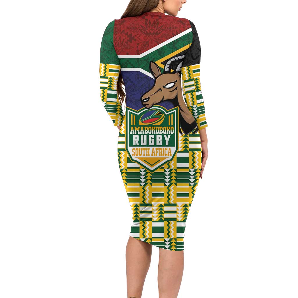 South Africa Rugby Long Sleeve Bodycon Dress Go Bokke-Amabokoboko Spirit - Wonder Print Shop