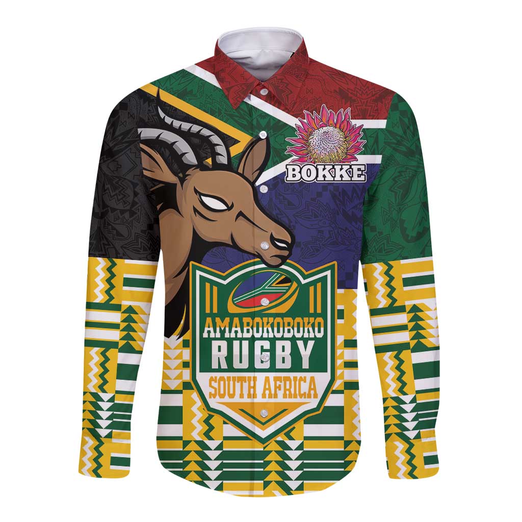 South Africa Rugby Long Sleeve Button Shirt Go Bokke-Amabokoboko Spirit - Wonder Print Shop