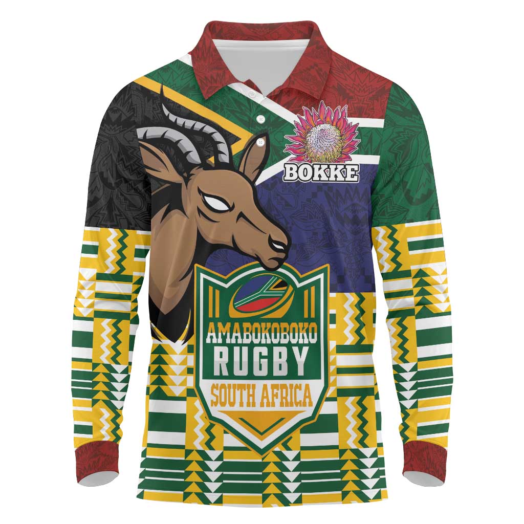 South Africa Rugby Long Sleeve Polo Shirt Go Bokke-Amabokoboko Spirit - Wonder Print Shop