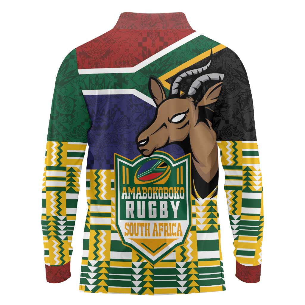 South Africa Rugby Long Sleeve Polo Shirt Go Bokke-Amabokoboko Spirit - Wonder Print Shop