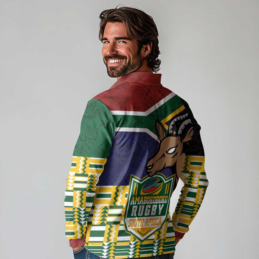 South Africa Rugby Long Sleeve Polo Shirt Go Bokke-Amabokoboko Spirit - Wonder Print Shop