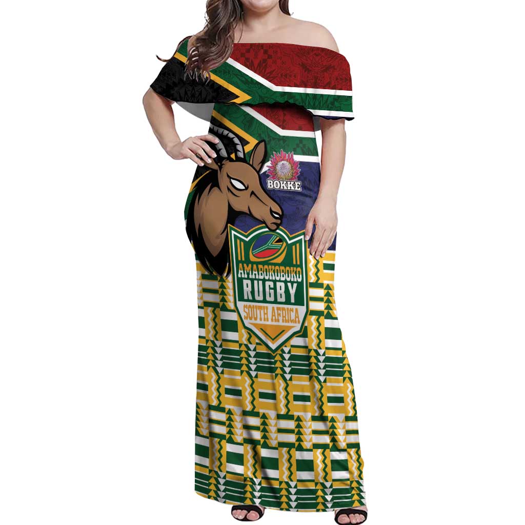 South Africa Rugby Off Shoulder Maxi Dress Go Bokke-Amabokoboko Spirit - Wonder Print Shop