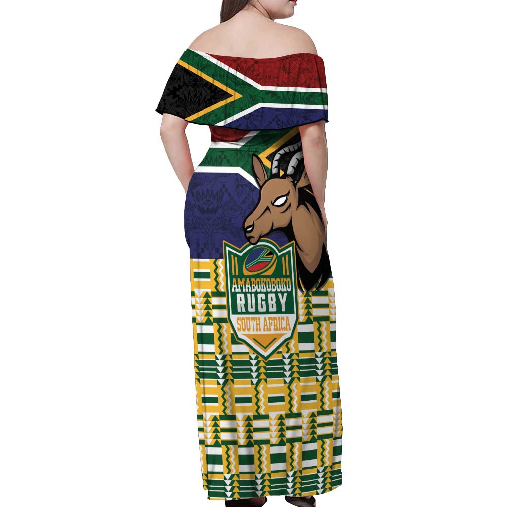South Africa Rugby Off Shoulder Maxi Dress Go Bokke-Amabokoboko Spirit - Wonder Print Shop