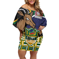 South Africa Rugby Off Shoulder Short Dress Go Bokke-Amabokoboko Spirit - Wonder Print Shop