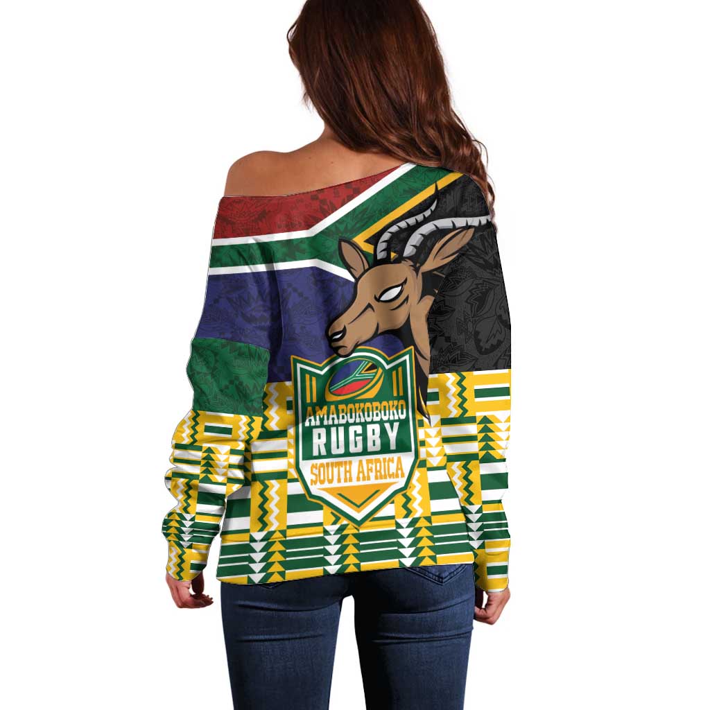 South Africa Rugby Off Shoulder Sweater Go Bokke-Amabokoboko Spirit - Wonder Print Shop