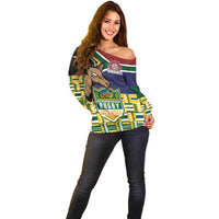 South Africa Rugby Off Shoulder Sweater Go Bokke-Amabokoboko Spirit - Wonder Print Shop